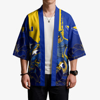 Personalized Bosnia And Herzegovina Football Dragon Mascot Kimono Balkan Soccer Design With Floral Line Art