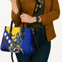 Personalized Bosnia And Herzegovina Football Dragon Mascot Leather Bag Balkan Soccer Design With Floral Line Art