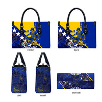 Personalized Bosnia And Herzegovina Football Dragon Mascot Leather Bag Balkan Soccer Design With Floral Line Art