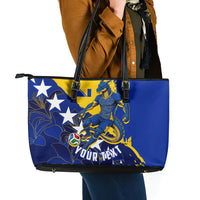 Personalized Bosnia And Herzegovina Football Dragon Mascot Leather Tote Bag Balkan Soccer Design With Floral Line Art