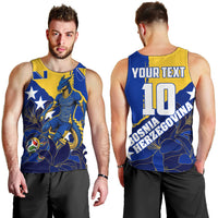 Personalized Bosnia And Herzegovina Football Dragon Mascot Men Tank Top Balkan Soccer Design With Floral Line Art
