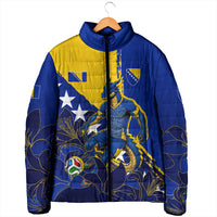 Personalized Bosnia And Herzegovina Football Dragon Mascot Padded Jacket Balkan Soccer Design With Floral Line Art