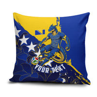 Personalized Bosnia And Herzegovina Football Dragon Mascot Pillow Cover Balkan Soccer Design With Floral Line Art