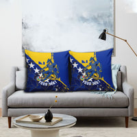 Personalized Bosnia And Herzegovina Football Dragon Mascot Pillow Cover Balkan Soccer Design With Floral Line Art