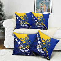 Personalized Bosnia And Herzegovina Football Dragon Mascot Pillow Cover Balkan Soccer Design With Floral Line Art