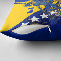 Personalized Bosnia And Herzegovina Football Dragon Mascot Pillow Cover Balkan Soccer Design With Floral Line Art