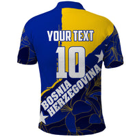 Personalized Bosnia And Herzegovina Football Dragon Mascot Polo Shirt Balkan Soccer Design With Floral Line Art