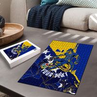 Personalized Bosnia And Herzegovina Football Dragon Mascot Puzzle Balkan Soccer Design With Floral Line Art