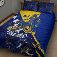 Personalized Bosnia And Herzegovina Football Dragon Mascot Quilt Bed Set Balkan Soccer Design With Floral Line Art