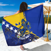 Personalized Bosnia And Herzegovina Football Dragon Mascot Sarong Balkan Soccer Design With Floral Line Art