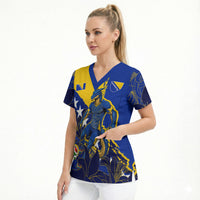 Personalized Bosnia And Herzegovina Football Dragon Mascot Scrub Top Balkan Soccer Design With Floral Line Art