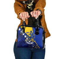 Personalized Bosnia And Herzegovina Football Dragon Mascot Shoulder Handbag Balkan Soccer Design With Floral Line Art