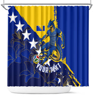 Personalized Bosnia And Herzegovina Football Dragon Mascot Shower Curtain Balkan Soccer Design With Floral Line Art