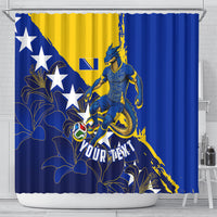 Personalized Bosnia And Herzegovina Football Dragon Mascot Shower Curtain Balkan Soccer Design With Floral Line Art