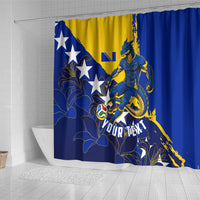 Personalized Bosnia And Herzegovina Football Dragon Mascot Shower Curtain Balkan Soccer Design With Floral Line Art