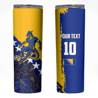 Personalized Bosnia And Herzegovina Football Dragon Mascot Skinny Tumbler Balkan Soccer Design With Floral Line Art