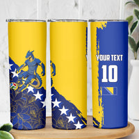 Personalized Bosnia And Herzegovina Football Dragon Mascot Skinny Tumbler Balkan Soccer Design With Floral Line Art