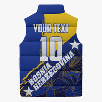 Personalized Bosnia And Herzegovina Football Dragon Mascot Sleeveless Puffer Jacket Balkan Soccer Design With Floral Line Art