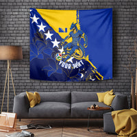 Personalized Bosnia And Herzegovina Football Dragon Mascot Tapestry Balkan Soccer Design With Floral Line Art