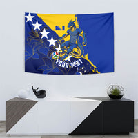 Personalized Bosnia And Herzegovina Football Dragon Mascot Tapestry Balkan Soccer Design With Floral Line Art