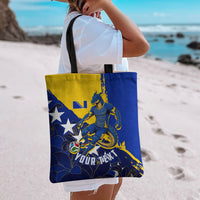 Personalized Bosnia And Herzegovina Football Dragon Mascot Tote Bag Balkan Soccer Design With Floral Line Art