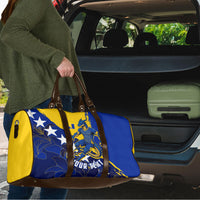 Personalized Bosnia And Herzegovina Football Dragon Mascot Travel Bag Balkan Soccer Design With Floral Line Art