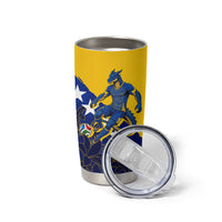 Personalized Bosnia And Herzegovina Football Dragon Mascot Tumbler Cup Balkan Soccer Design With Floral Line Art