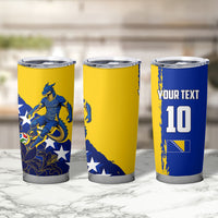 Personalized Bosnia And Herzegovina Football Dragon Mascot Tumbler Cup Balkan Soccer Design With Floral Line Art