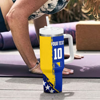 Personalized Bosnia And Herzegovina Football Dragon Mascot Tumbler With Handle Balkan Soccer Design With Floral Line Art