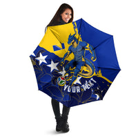 Personalized Bosnia And Herzegovina Football Dragon Mascot Umbrella Balkan Soccer Design With Floral Line Art