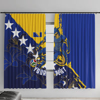 Personalized Bosnia And Herzegovina Football Dragon Mascot Window Curtain Balkan Soccer Design With Floral Line Art