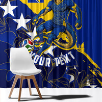 Personalized Bosnia And Herzegovina Football Dragon Mascot Window Curtain Balkan Soccer Design With Floral Line Art