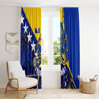 Personalized Bosnia And Herzegovina Football Dragon Mascot Window Curtain Balkan Soccer Design With Floral Line Art