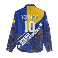 Personalized Bosnia And Herzegovina Football Dragon Mascot Women Casual Shirt Balkan Soccer Design With Floral Line Art