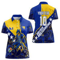 Personalized Bosnia And Herzegovina Football Dragon Mascot Women Polo Shirt Balkan Soccer Design With Floral Line Art