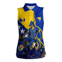 Personalized Bosnia And Herzegovina Football Dragon Mascot Women Sleeveless Polo Shirt Balkan Soccer Design With Floral Line Art