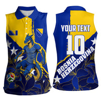 Personalized Bosnia And Herzegovina Football Dragon Mascot Women Sleeveless Polo Shirt Balkan Soccer Design With Floral Line Art
