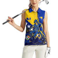 Personalized Bosnia And Herzegovina Football Dragon Mascot Women Sleeveless Polo Shirt Balkan Soccer Design With Floral Line Art