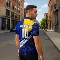 Personalized Bosnia And Herzegovina Football Dragon Mascot Zipper Polo Shirt Balkan Soccer Design With Floral Line Art