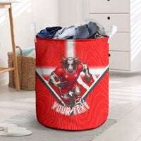 Personalized Switzerland Football Bull Mascot Laundry Basket Swiss Flag And Alps Mountain Background With Muscular Bull Art