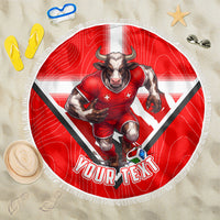 Personalized Switzerland Football Bull Mascot Beach Blanket Swiss Flag And Alps Mountain Background With Muscular Bull Art