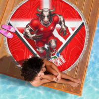 Personalized Switzerland Football Bull Mascot Beach Blanket Swiss Flag And Alps Mountain Background With Muscular Bull Art