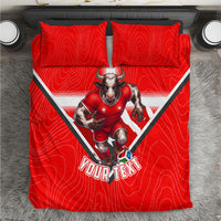 Personalized Switzerland Football Bull Mascot Bedding Set Swiss Flag And Alps Mountain Background With Muscular Bull Art