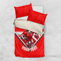 Personalized Switzerland Football Bull Mascot Bedding Set Swiss Flag And Alps Mountain Background With Muscular Bull Art