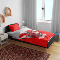 Personalized Switzerland Football Bull Mascot Bedding Set Swiss Flag And Alps Mountain Background With Muscular Bull Art