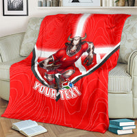 Personalized Switzerland Football Bull Mascot Blanket Swiss Flag And Alps Mountain Background With Muscular Bull Art