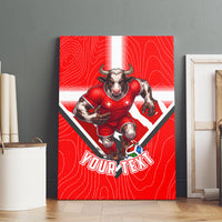 Personalized Switzerland Football Bull Mascot Canvas Wall Art Swiss Flag And Alps Mountain Background With Muscular Bull Art