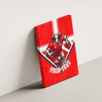 Personalized Switzerland Football Bull Mascot Canvas Wall Art Swiss Flag And Alps Mountain Background With Muscular Bull Art