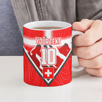 Personalized Switzerland Football Bull Mascot Ceramic Mug Swiss Flag And Alps Mountain Background With Muscular Bull Art
