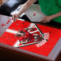 Personalized Switzerland Football Bull Mascot Puzzle Swiss Flag And Alps Mountain Background With Muscular Bull Art